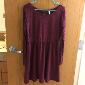 maroon long sleeve lace dress